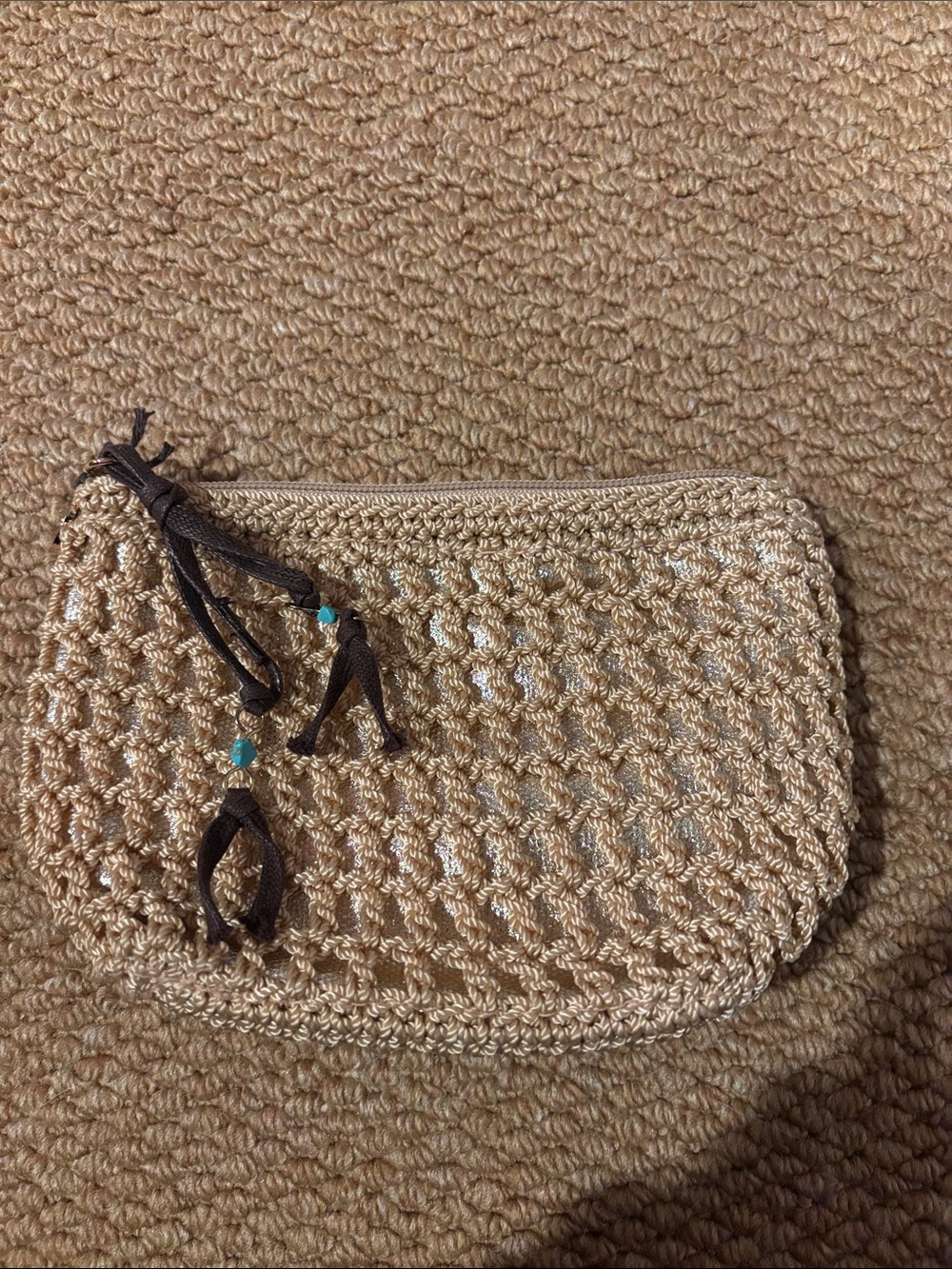 The Sak Woven Zip Wallet Pouch in Tan with Brown Tassel & Turquoise